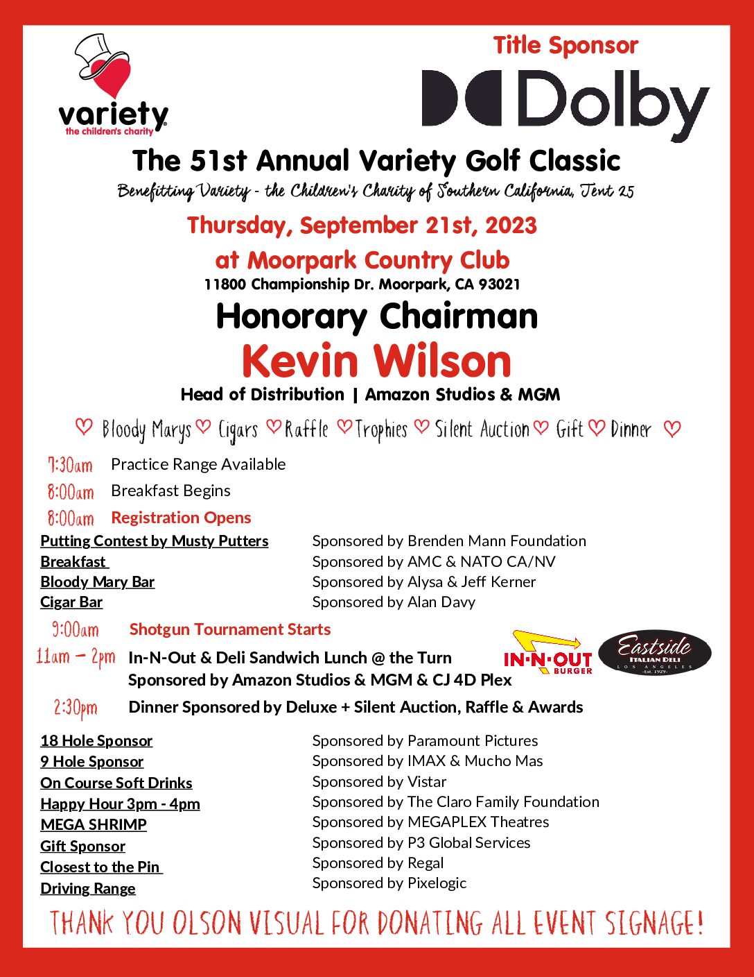 The 51st Annual Variety Golf Classic - Itinerary
